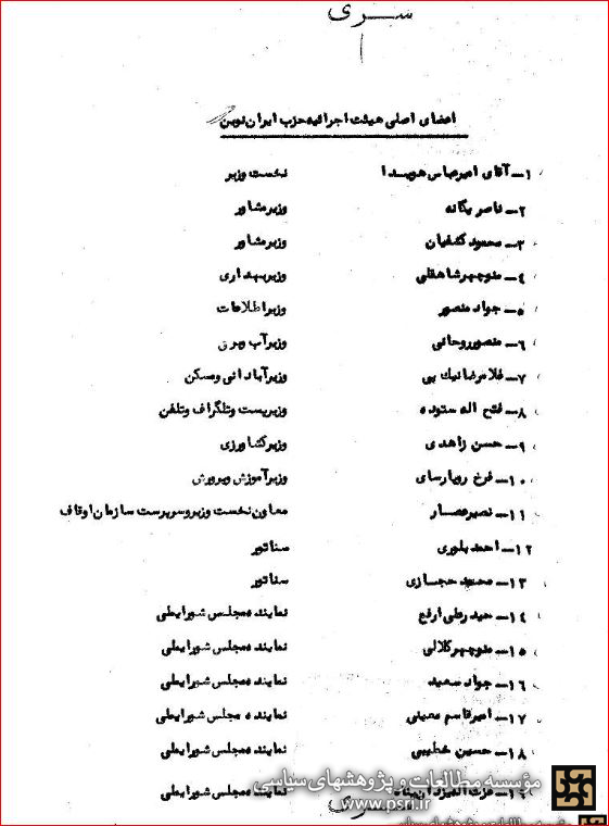 معرفی اعضای اصلی هیئت اجرائیه حزب ایران نوین