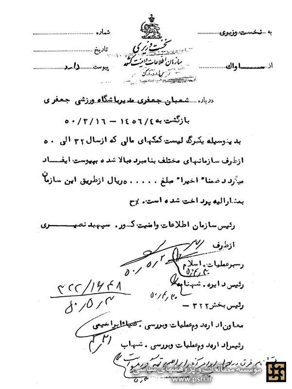 فهرست کمک‌های مالی رژیم پهلوی به شعبان جعفری
