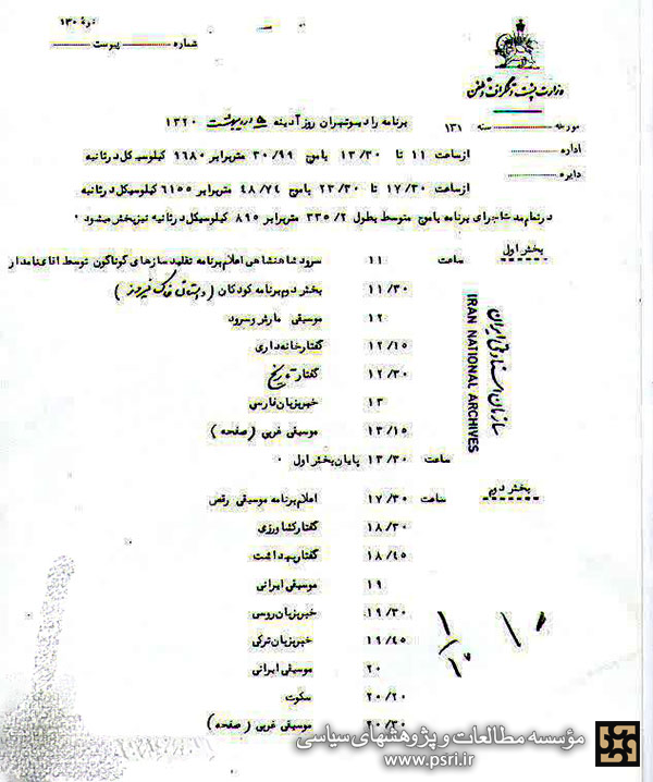 برنامه های رادیو در سال 1320