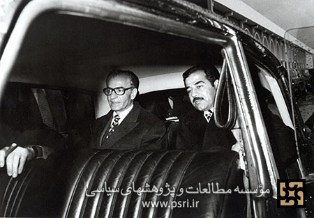 صدام و محمدرضا پهلوی پس از امضای پیمان الجزیره