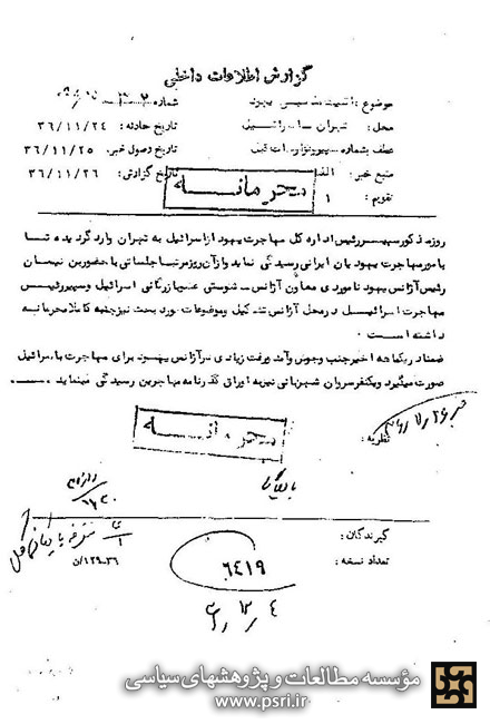 سفر رییس اداره کل مهاجرت یهود به تهران