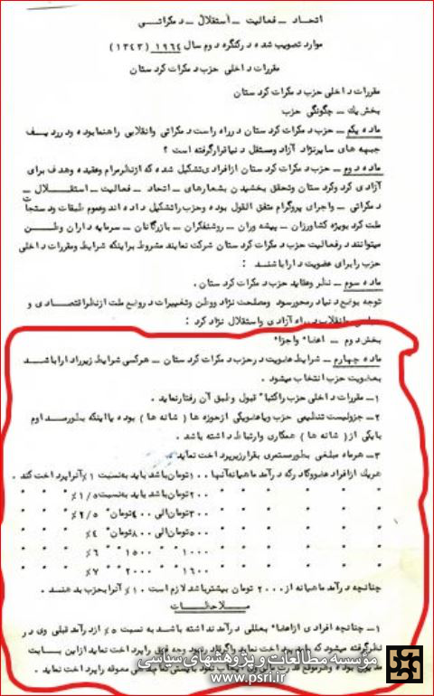 آئین نامه داخلی حزب دمکرات کردستان