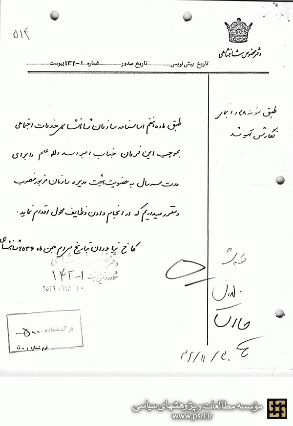 علم عضو هیات مدیره سازمان شاهنشاهی خدمات اجتماعی