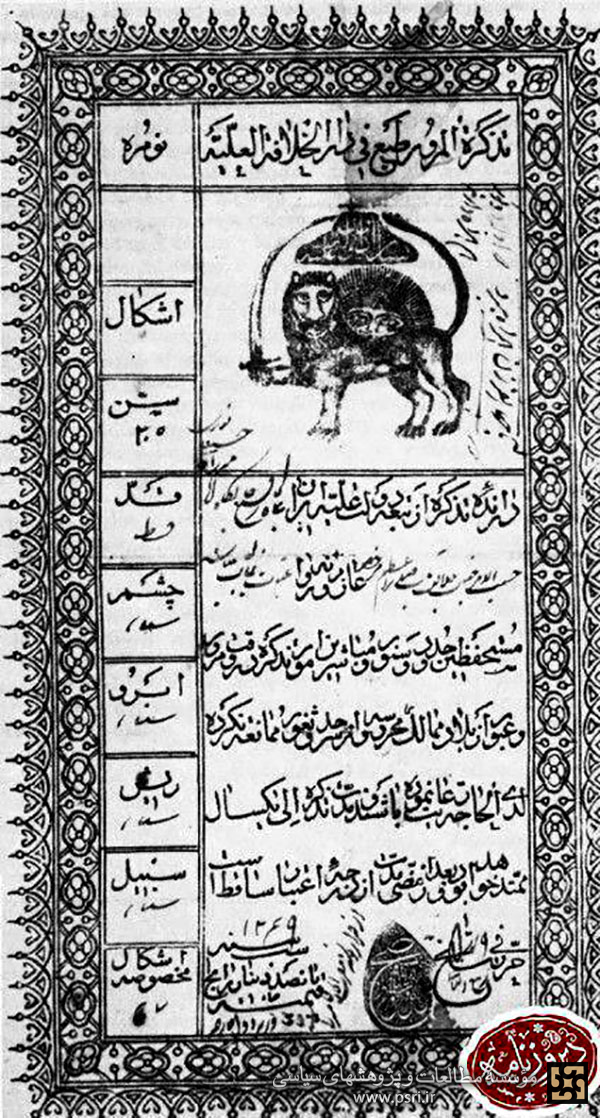 تذکره نامه یا پاسپورت در دوره ناصرالدین شاه قاجار
