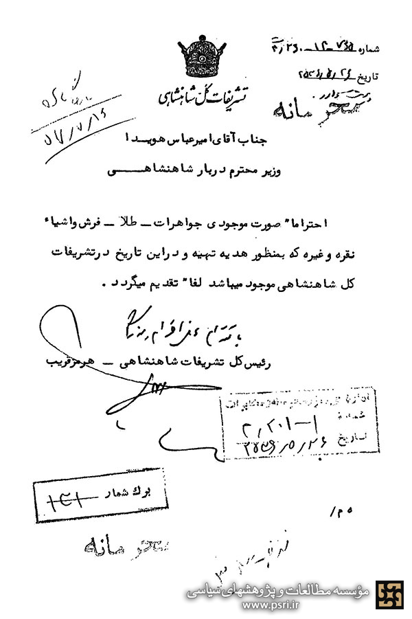 جواهرات، طلا ،فرش و اشیاء نقره که به عنوان هدیه تهیه شده