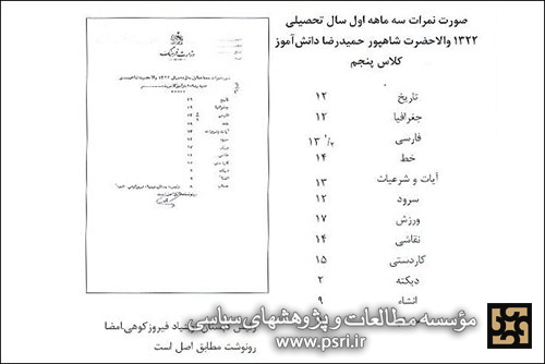 نمرات امتحانی شاهپور حمیدرضاپهلوی